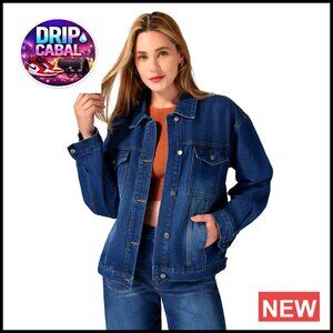 Oversized Denim Jacket Women's Button Up Long Sleeve Western Trucker Coat